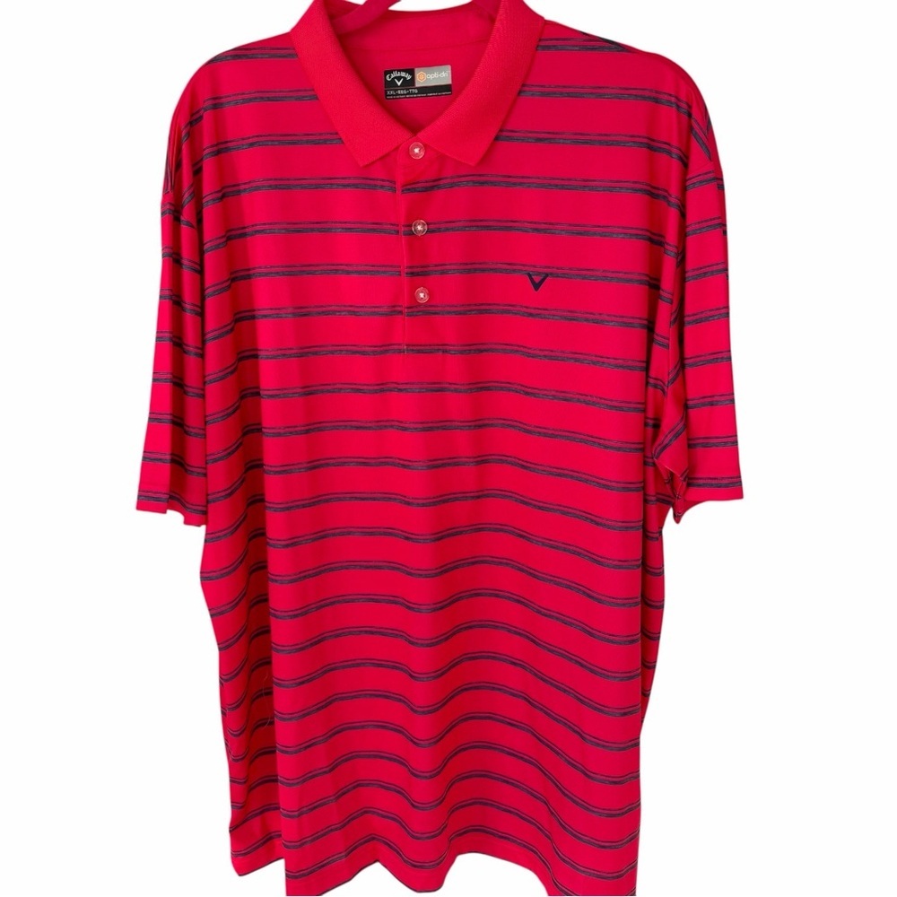 Callaway Opti Dri Polo XXL Red Striped Golf Shirt Performance Short Sleeve